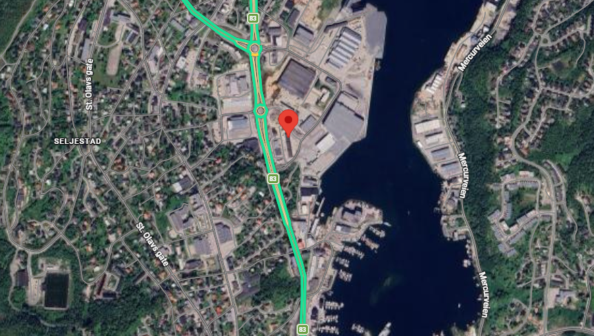 Kart med prikk for å vise hvor kontoret ligger